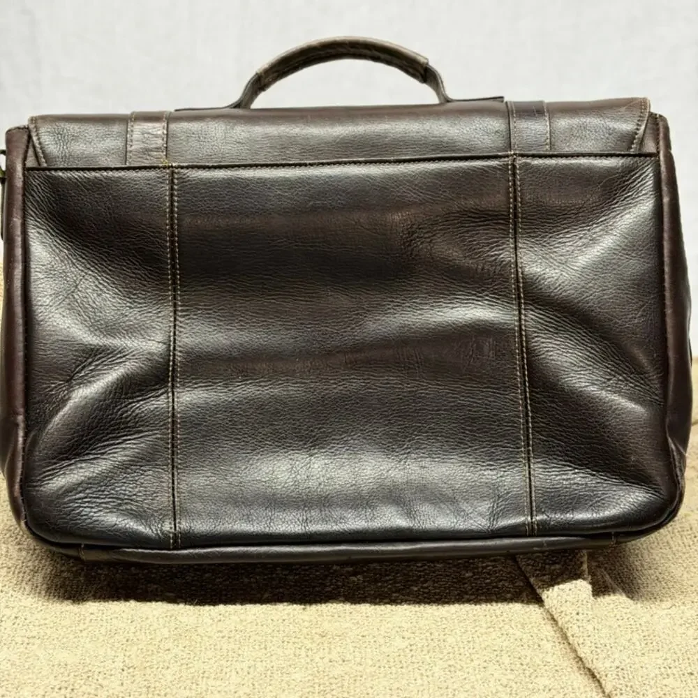 Samsonite Classic Leather Flapover Briefcase Messenger Bag Espresso Brown